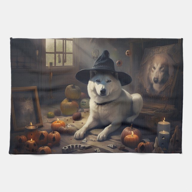 Linge De Cuisine Citrouilles d'Akita Halloween Épouvantables (Horizontal)