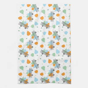 Linge De Cuisine Citrouilles Dans Un Motif Wagon Blue Orange