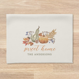 Linge De Cuisine Citrouilles d'automne beige Nom de famille personn
