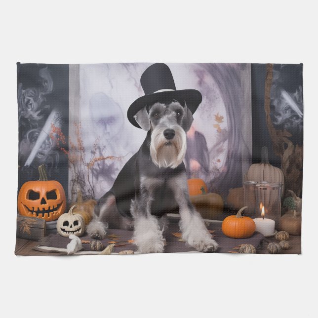 Linge De Cuisine Citrouilles de Schnauzer miniature Halloween (Horizontal)