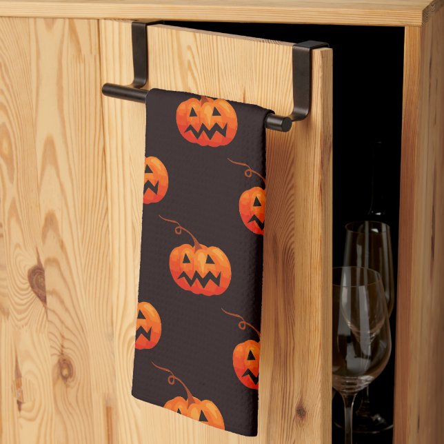 Linge De Cuisine Citrouilles d'Halloween, Citrouilles Orange Farce  (Pliage en tiers)