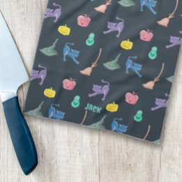 Linge De Cuisine Citrouilles et chats d'Halloween, personnalisable