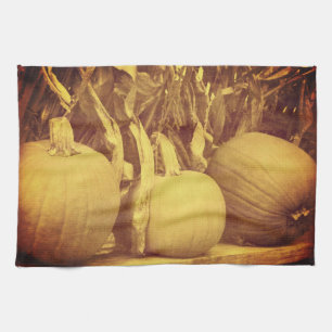 Linge De Cuisine Citrouilles Et Tiges De Maïs Aspect Vintage D'auto