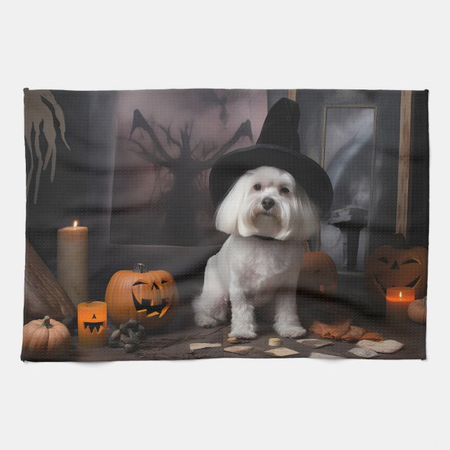 Linge De Cuisine Citrouilles maltaises Halloween Épouvantables (Horizontal)