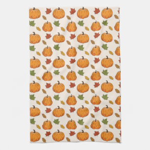 Linge De Cuisine Citrouilles Oranges Et Feuilles D'Automne Motif