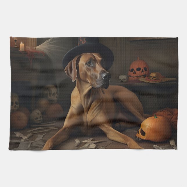 Linge De Cuisine Citrouilles Rhodesian Ridgeback Halloween Épouvant (Horizontal)