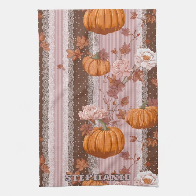 Linge De Cuisine Citrouilles rustiques d'automne et dentelle floral (Vertical)