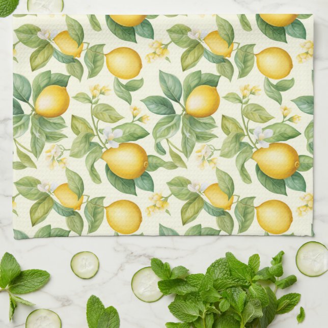 Linge De Cuisine Citrus aux fleurs de citron méditerranéen (Plié)