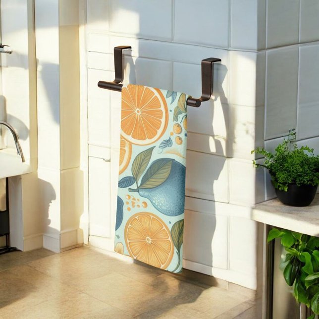 Linge De Cuisine Citrus Citron Vibrant & Aquarelle Orange Floral (Créateur téléchargé)