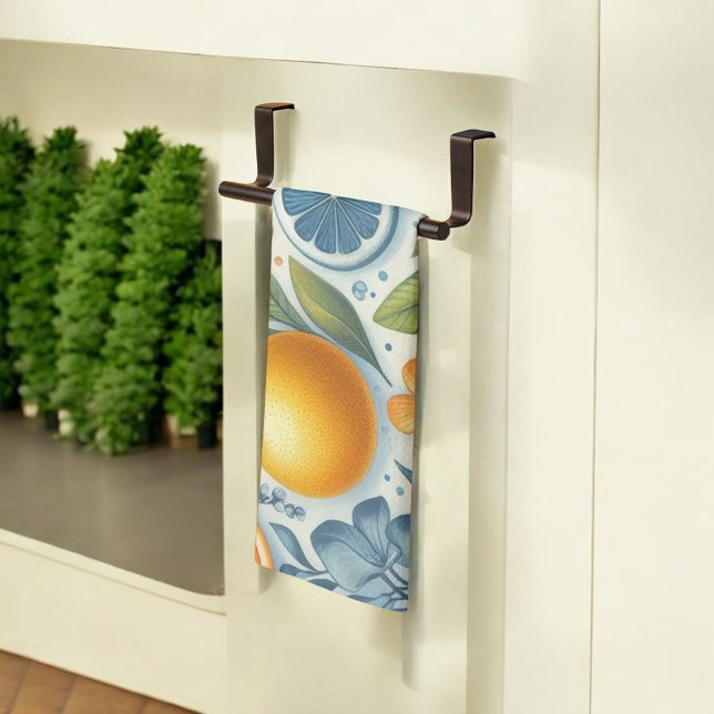 Linge De Cuisine Citrus Citron Vibrant & Aquarelle Orange Floral (Créateur téléchargé)