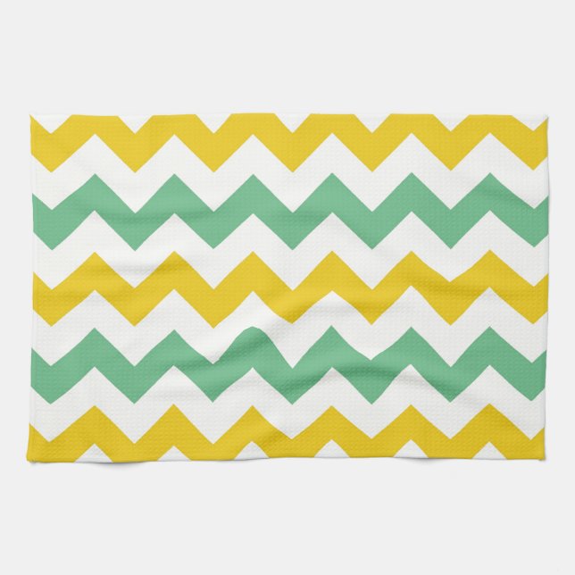 Linge De Cuisine Citrus et Lime Chevron Zigzags Jaune Vert (Horizontal)