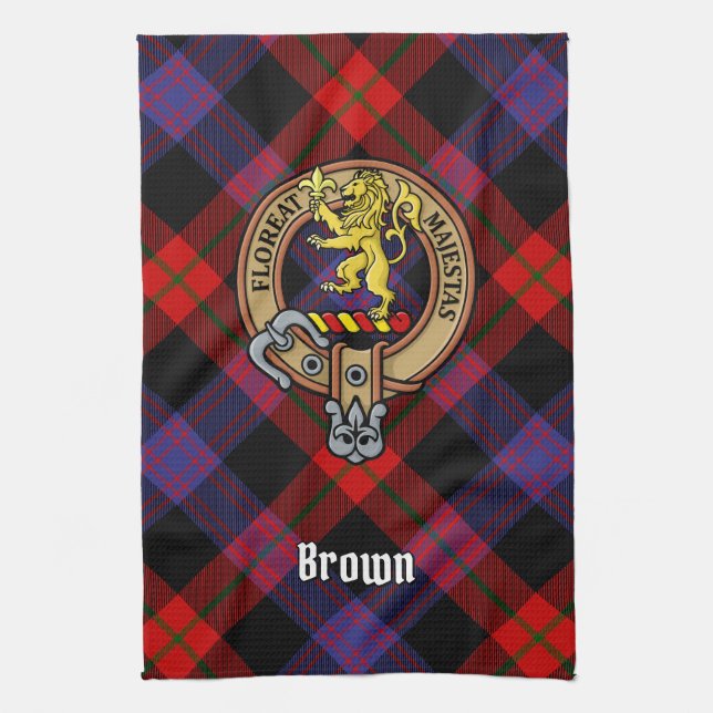 Linge De Cuisine Clan Brown Crest sur Tartan (Vertical)
