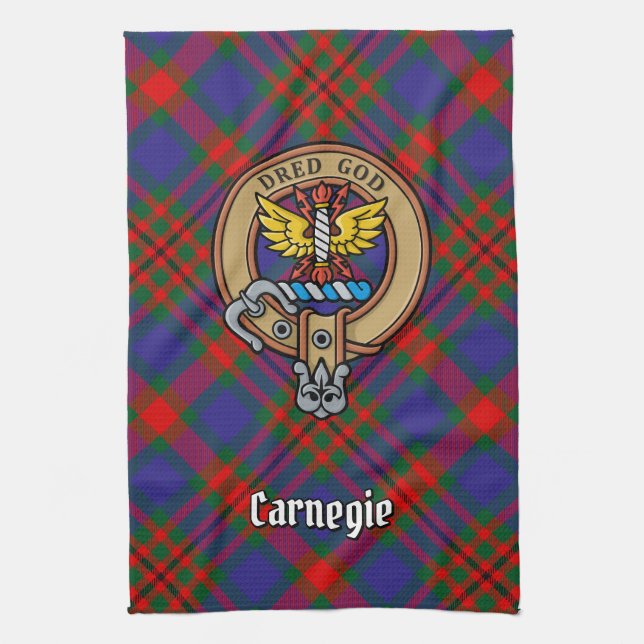 Linge De Cuisine Clan Carnegie Crest sur Tartan (Vertical)