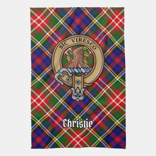 Linge De Cuisine Clan Christie Crest over Tartan (Vertical)