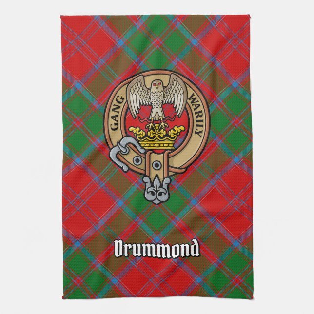 Linge De Cuisine Clan Drummond Crest sur Tartan (Vertical)