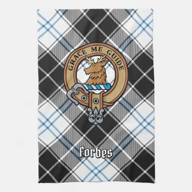 Linge De Cuisine Clan Forbes Crest sur la robe Tartan (Vertical)