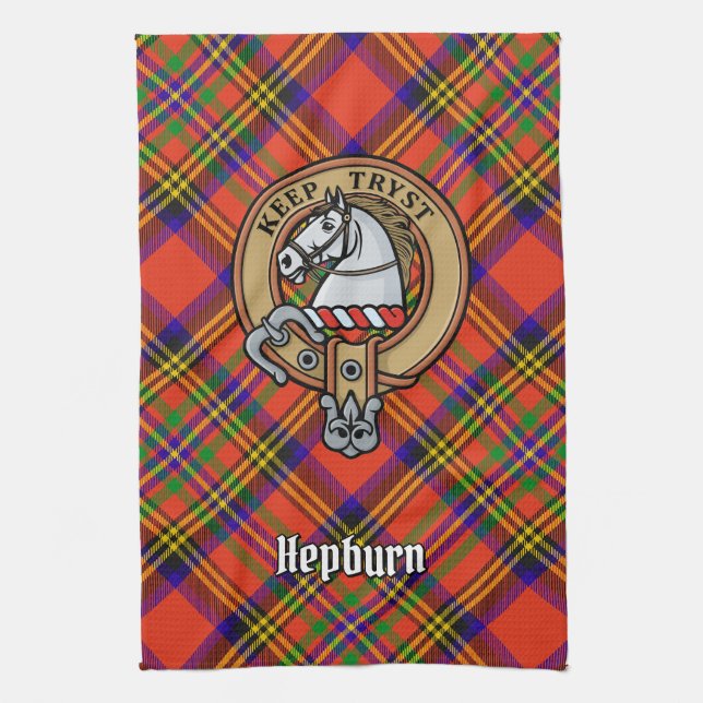Linge De Cuisine Clan Hepburn Crest sur Tartan (Vertical)