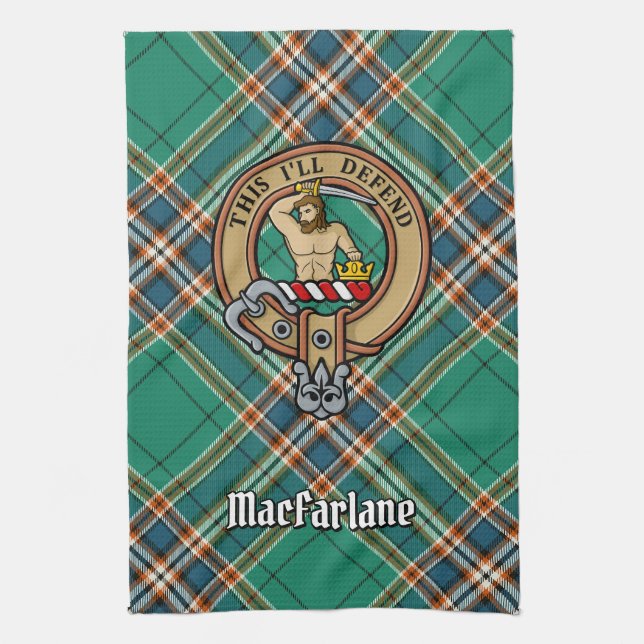 Linge De Cuisine Clan MacFarlane Crest sur Tartan de chasse antique (Vertical)