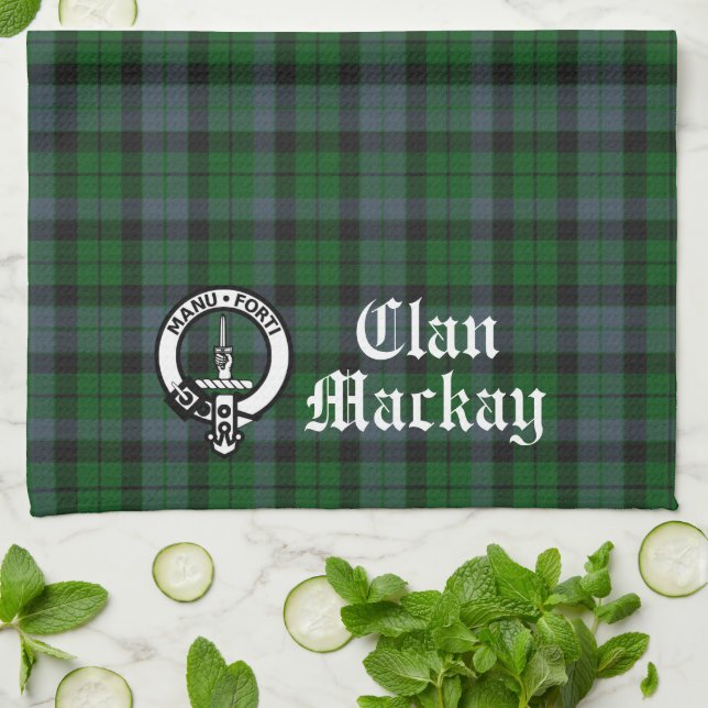 Linge De Cuisine Clan Mackay Crest Badge & Tartan personnalisable (Plié)