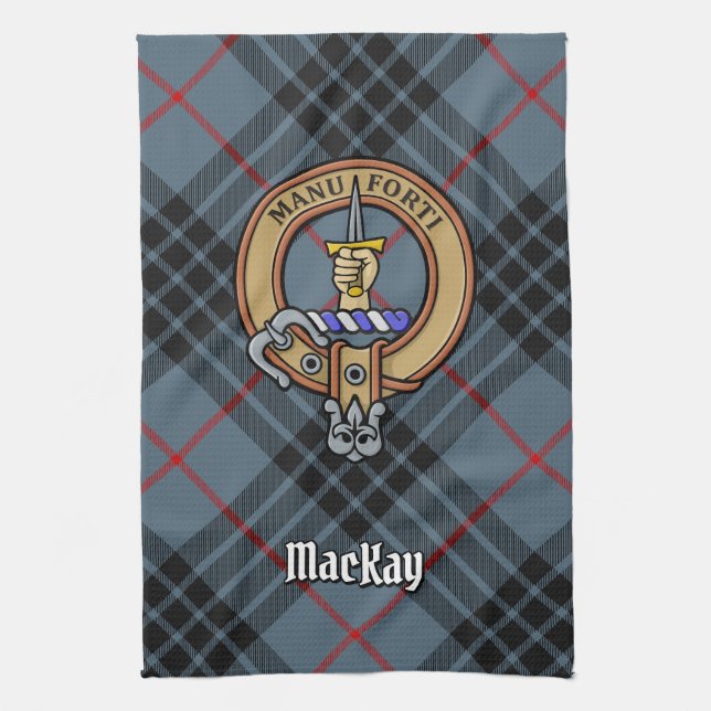 Linge De Cuisine Clan MacKay Crest sur Blue Tartan (Vertical)