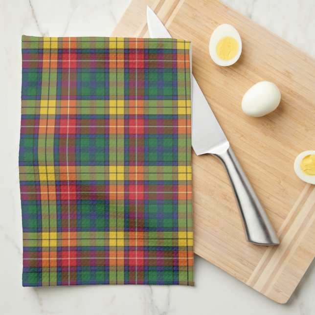 Linge De Cuisine Clan Plaid Buchanan Tartan Rouge Jaune Vert (Quart Plié)