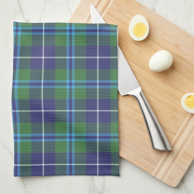 Linge De Cuisine Clan Plaid Douglas Blue Green Check Tartan (Quart Plié)