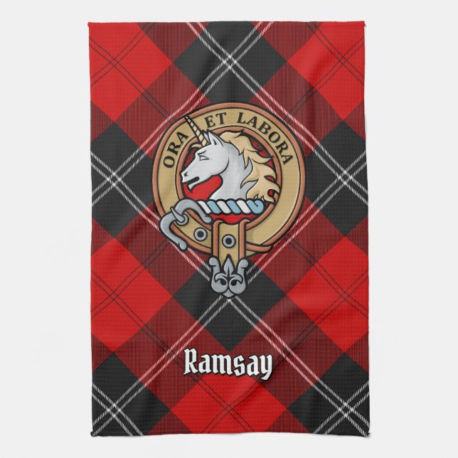 Linge De Cuisine Clan Ramsay Crest sur Red Tartan (Vertical)