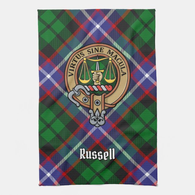 Linge De Cuisine Clan Russell Crest over Tartan (Vertical)