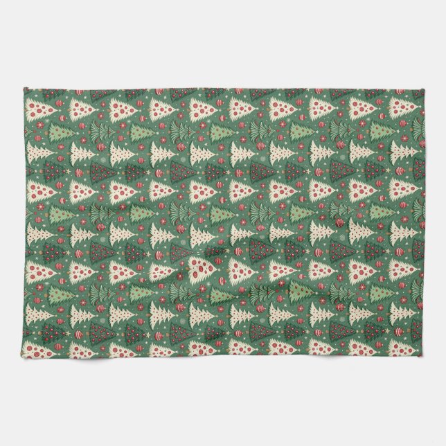 Linge De Cuisine Classic Green Christmas Tree Pattern Holiday (Horizontal)