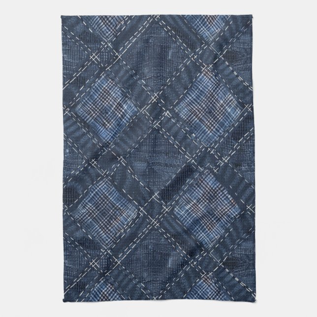 Linge De Cuisine Classic Indigo Diamond Stitch Denim Motif (Vertical)