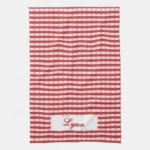 Linge De Cuisine Classique Gingham Rouge & Blanc Nom Personnalisé