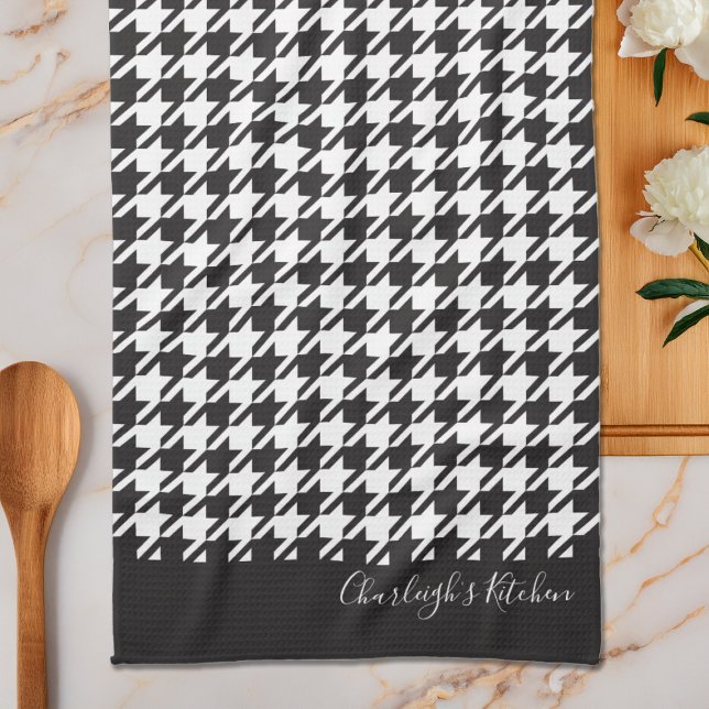 Linge De Cuisine Classique Moderne Noir et Blanc Houndstooth (Créateur téléchargé)