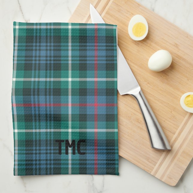 Linge De Cuisine Classique Tartan Plaid Initiales Festive (Quart Plié)