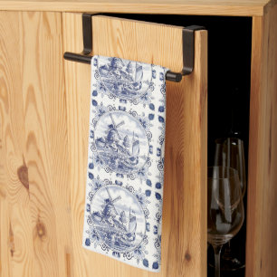 Linge De Cuisine Classique Vintage Chic Moulin Hollandais Delft Ble