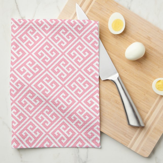 Linge De Cuisine Clé grecque rose pâle Motif (Quart Plié)