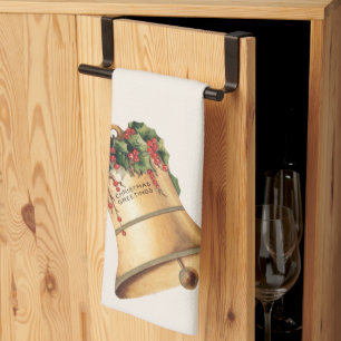 Linge De Cuisine Cloche dorée de Noël vintage, Vœux de la saison
