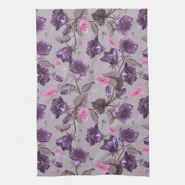 Linge De Cuisine cloches de main violettes et motif de papillons (Vertical)