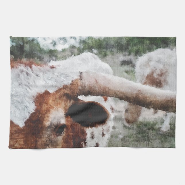 Linge De Cuisine Closeup Impressionniste Peint Longhorn (Horizontal)