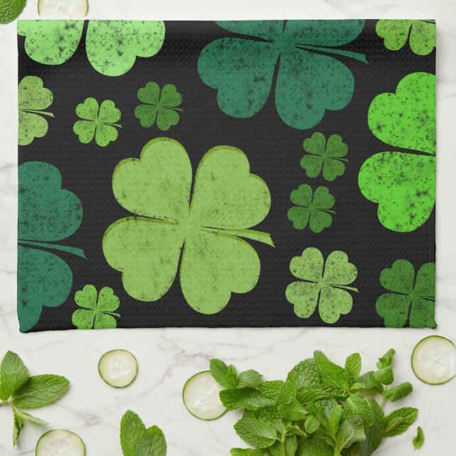 Linge De Cuisine Clovers verts, Lucky Clovers, Saint Patrick's Day (Plié)