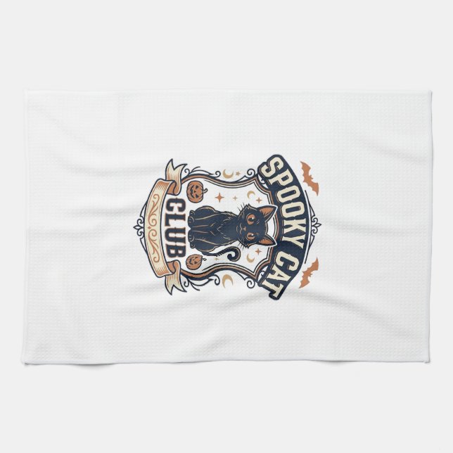 Linge De Cuisine Club de chat effrayant Chat Halloween Chat effraya (Horizontal)