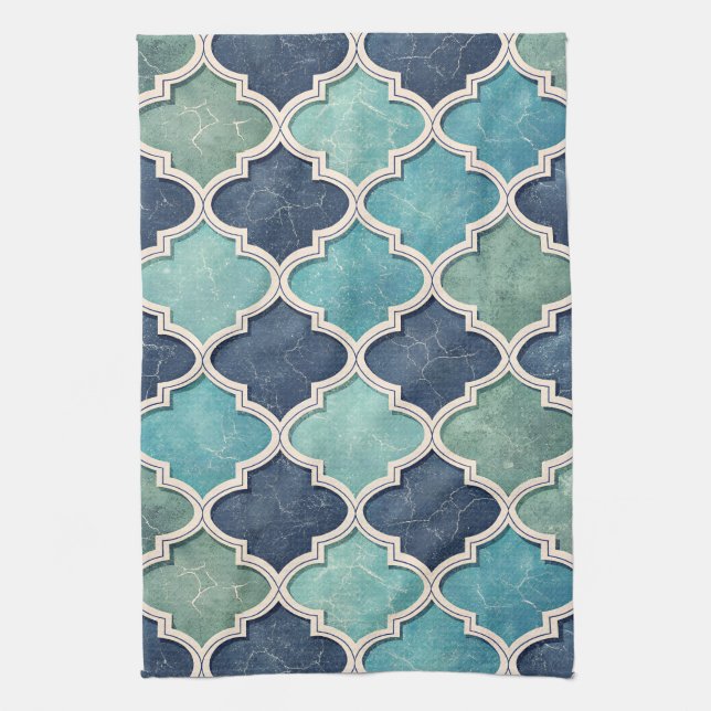 Linge De Cuisine Cobalt and Teal Quatrefoil - Mediterranean Mosaic (Vertical)