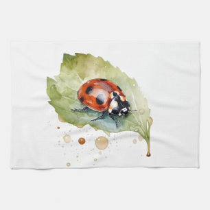 Linge De Cuisine Coccinelle chanceuse sur une feuille