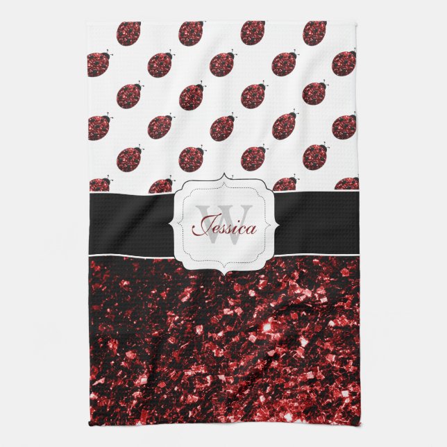 Linge De Cuisine Coccinelle rouge foncé fausses paillettes scintill (Vertical)