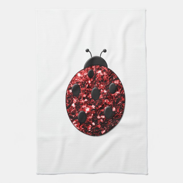Linge De Cuisine Coccinelle rouge foncé faux paillettes scintillant (Vertical)
