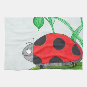 Linge De Cuisine Coccinelle rouge géante sur une feuille