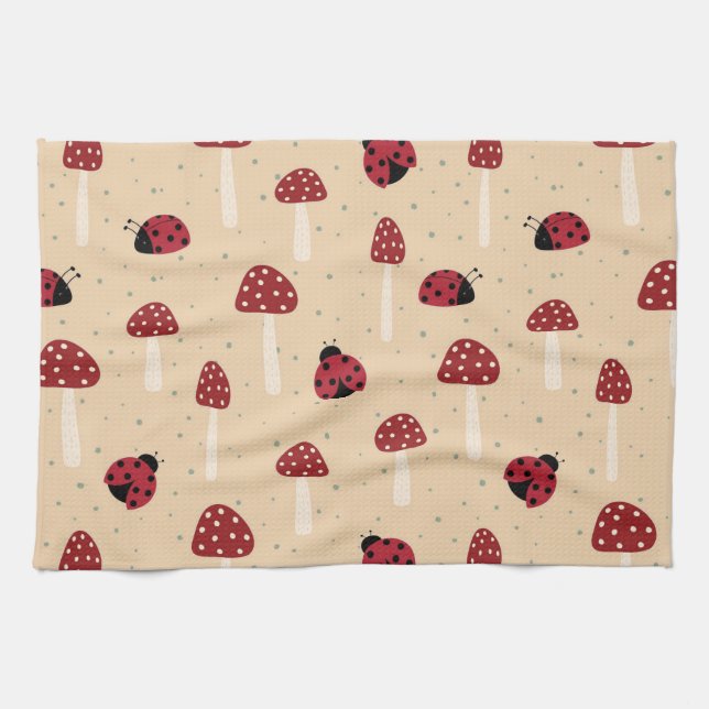Linge De Cuisine Coccinelles et Champignons Rouges (Horizontal)