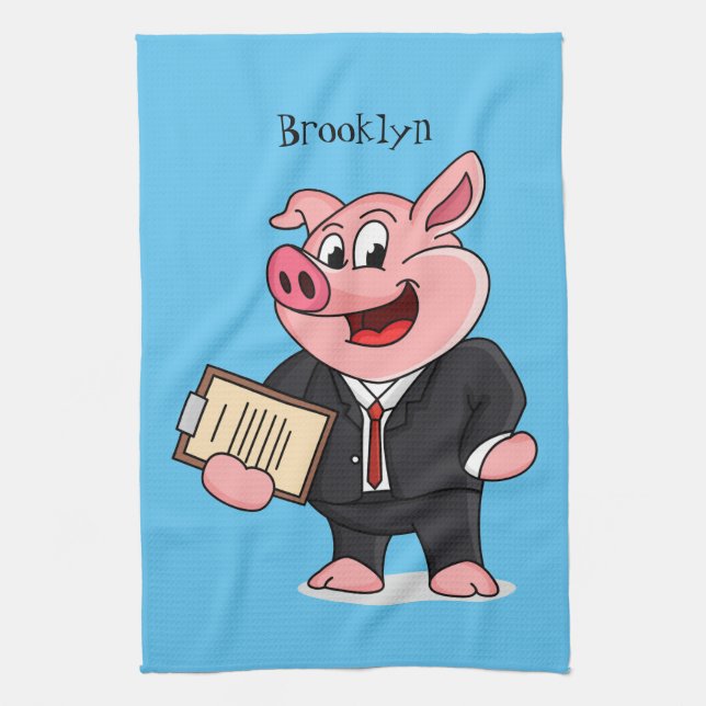 Linge De Cuisine Cochon amusant en costume d'affaires dessin animé (Vertical)
