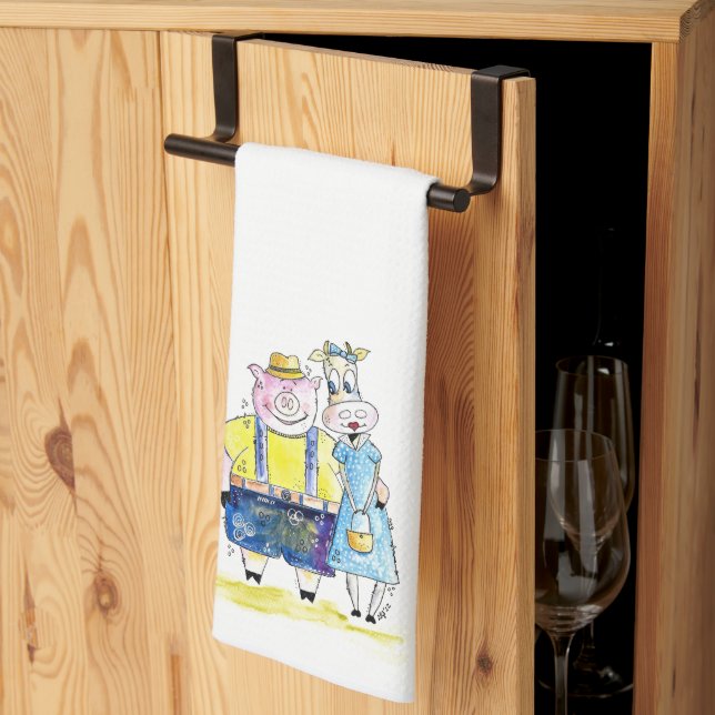 Linge De Cuisine Cochon et vache blanc mignon (Pliage en tiers)