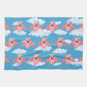 Linge De Cuisine Cochon souriant ailes roses animal de dessin animé