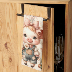 Linge De Cuisine Cochonnet Fantaisiste en Salopette Pastel Rose